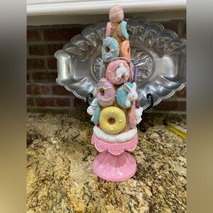 Sweet Treats Donuts, Bunnies & Eggs tree on cake stand figurine - NEW
